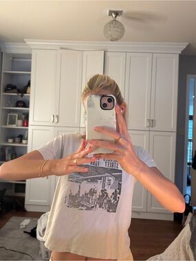 Brandy Melville White Graphic Tee with Black Print